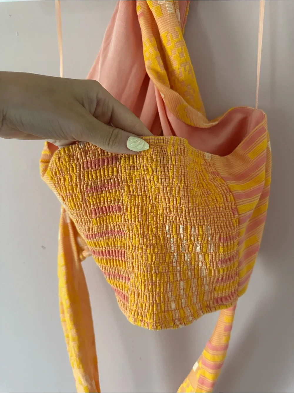 Anthropologie Eva Franco Orange Aztec Halter Wrap Top Crisscross Tie-Waist Top - Picture 8 of 12